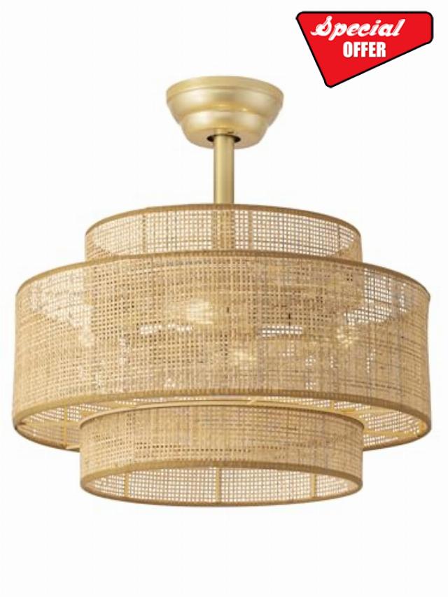 Boho Fandelier Ceiling Fan with Light Rattan Chandelier Fan Remote | Remote - Flush Mount Low Profile