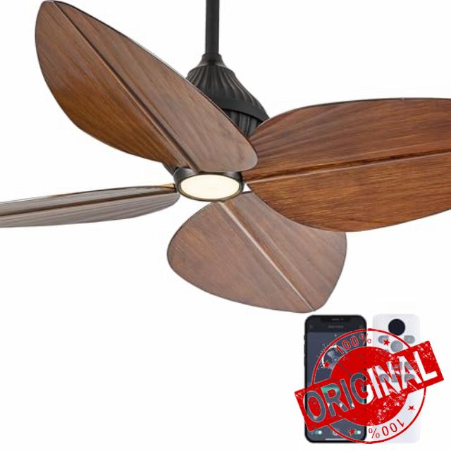 52" Tropical Palm Leaf Ceiling Fan with Lights (Dark Brown) | 3-Color Dimmable LED