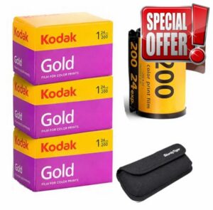 Kodak Gold 200 35mm Film Roll 24 Exp 3 Rolls with Sturdy Tiger Storage Case