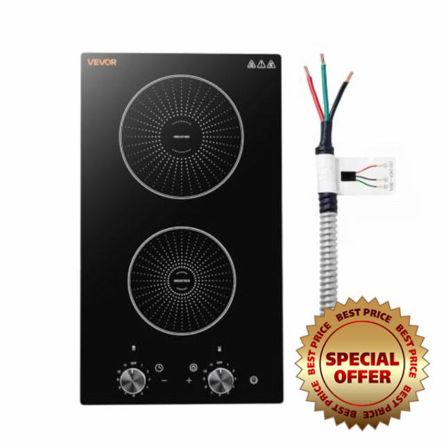 VEVOR Induction Cooktop 12inch 2 Burners Built-in Electric Stove 220V 3500W