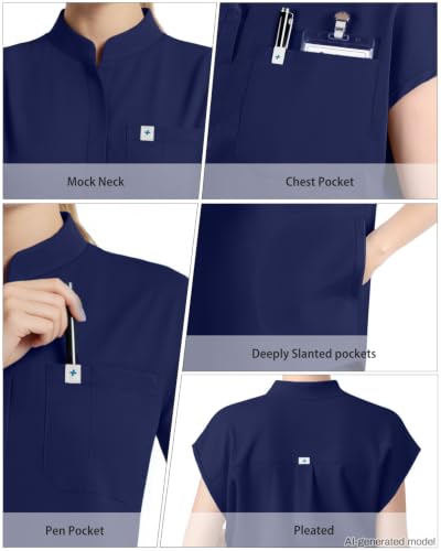 Sleeveless Stand Collar Top & Straight Leg Cut Pant Breathable Professional 11-Pocket Medical Uniform Scrub Set
