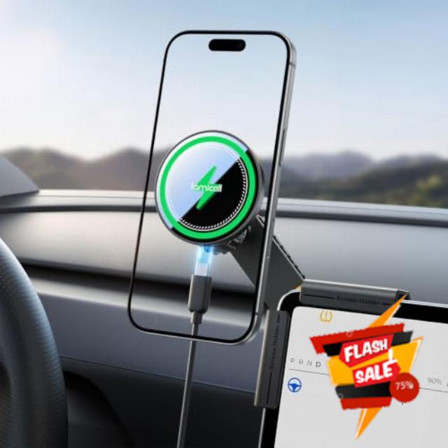 Lamicall Tesla Phone Mount Charger for Model 3 and Y Strongest N55 Magnet                                                          No Adhesive for Magsafe Car Mount Charger