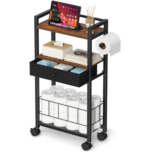 4-Tier Rolling Toilet Paper Holder Stand with Wheels