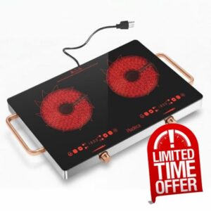 2 Burners Electric Cooktop with Handle & Touch Knob Control
