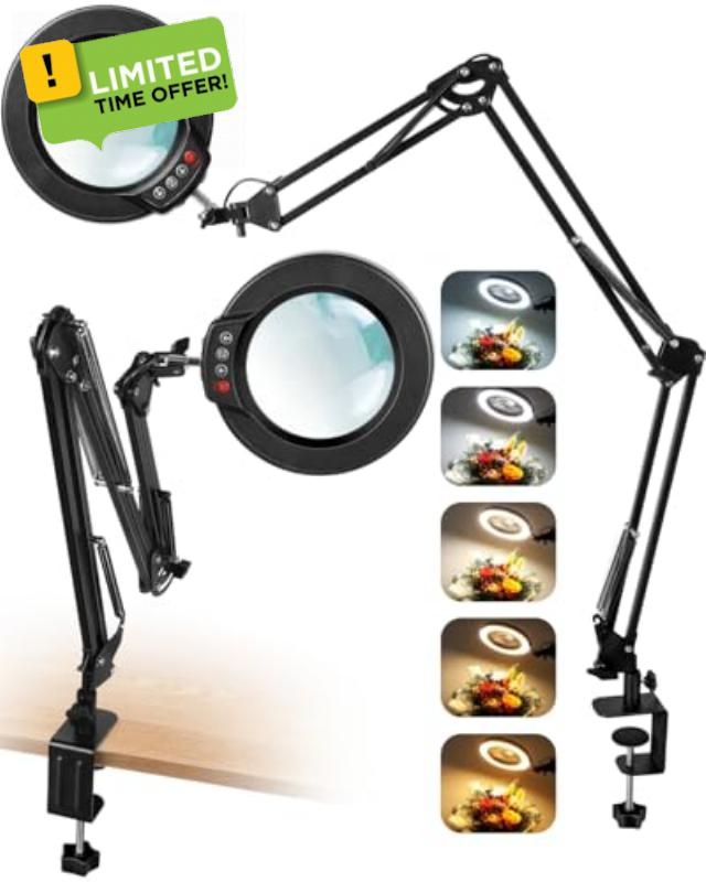 12X Magnifying Glass with Light and Clamp