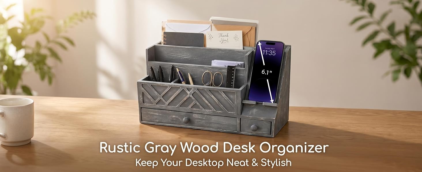 Rustic Grey wood desk organizer