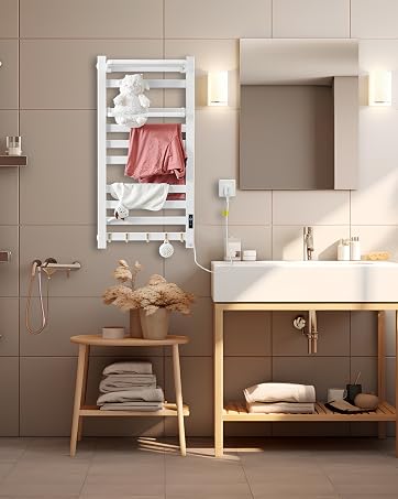 AyiDrmjj Heated Towel Rack Wall Mounted with Shelf for Bathroom Towel Warmer Racks with Timer & T...