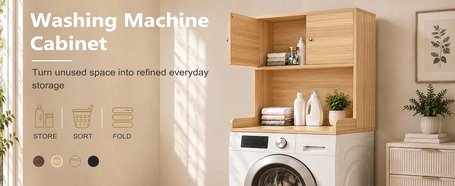 Washer Dryer Countertop with Cabinets, 2-Tier Laundry Countertop with Shelf