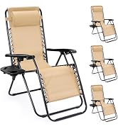 NEWBULIG Zero Gravity Chairs Set of 4, Lounge Chair Folding Portable Adjustable Camping Recliner ...