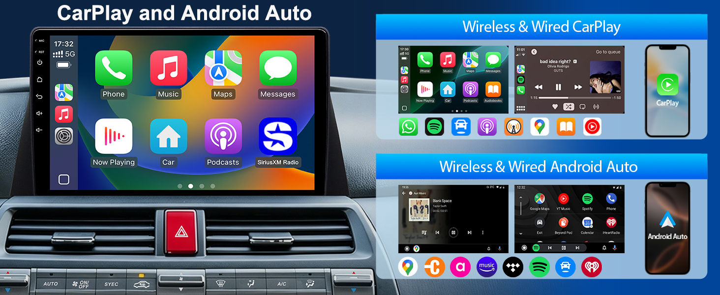 Wireless Apple CarPlay Android Auto Car Radio for Honda Accord 2008-2013