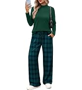 WIHOLL Lounge Sets for Women Mock Neck Two Piece Outfits Airport Wide Leg Pants Matching Set Swea...