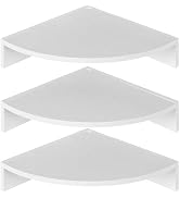 Realgulf Wood Floating Corner Shelves - Set of 3, White Wall-Mounted Space-Saving Shelves for Bed...