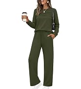 Ekouaer 2 Piece Sets for Women Lounge Set Airport Fall Travel Outfits 2026 | Pleated Top, Long Sl...