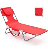 NEWBULIG Beach Lounge Chair Outdoor, Tanning Chair with Face Hole, Pink | 5-Position Adjustable S...