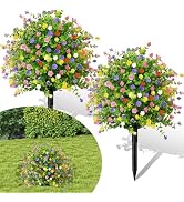 25.6" Artificial Topiary Ball Trees with Lavender, 2 Pack Artificial Shrubs Bushes with Ground Sp...