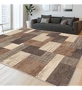 QDUIDU Modern Geometric Patchwork Indoor Area Rug for Living Room, Chocolate 8'x 10' Large Rug Ro...