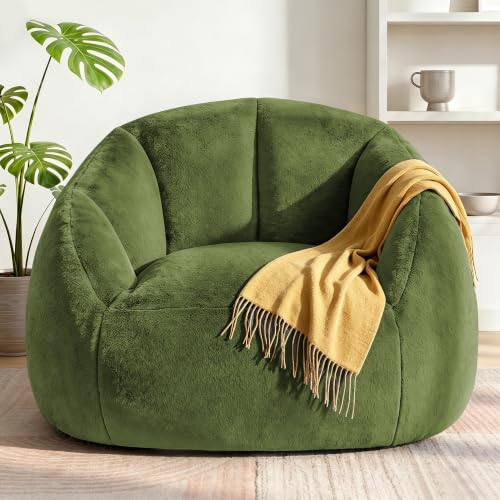 Faux Fur Round Large Lazy Sofa with Filler for Bedroom & Living Room