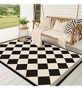 Black and White Diamond Outdoor Easy Jute Front Porch Rug 3x5, Washable Non-Slip Checkered Entryw...