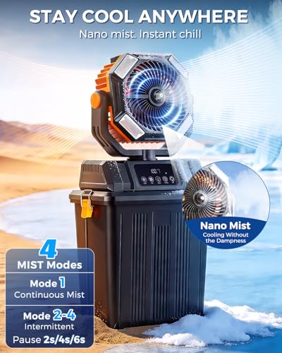 Battery Powered Outdoor Mister Fan with Remote & LED Light