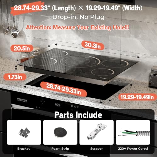 240V Hard Wired 30 Inches 5 Burners Ceramic Stove with Large Tripple Ring