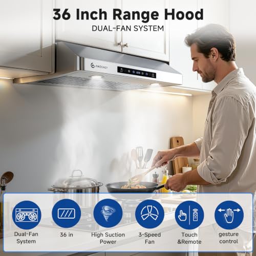 1050 CFM Dual-Fan System                                                          Stainless Steel hood with Touch/Remote/Gesture Control