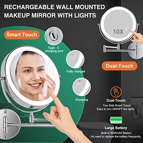 3 Color Lights Touch Screen Dimmable 360°Swivel 18 Inch Extendable - Chrome