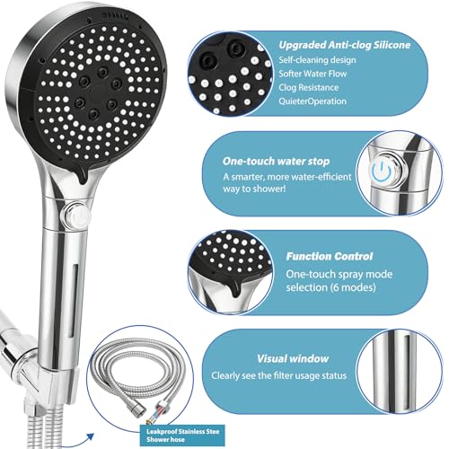 75" Anti-Burst Extra Long Hose & Adjustable Bracket for Healthier Skin and Hai