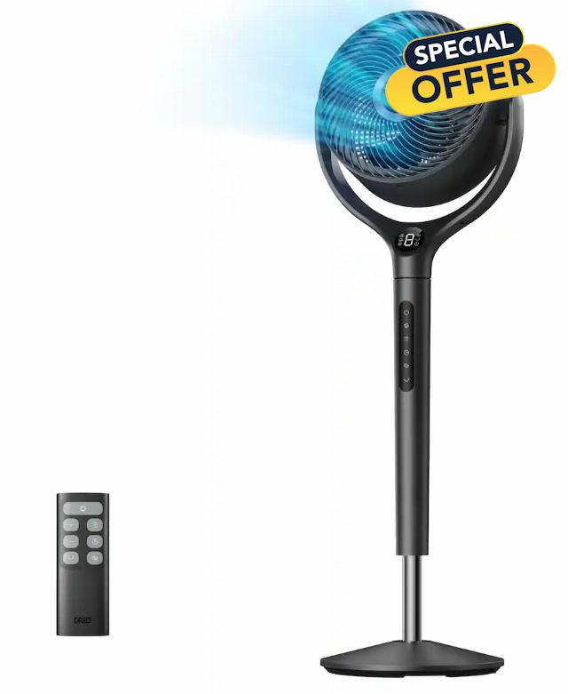 DREO - 9 in. Adjustable Pedestal Floor Fan w/Remote