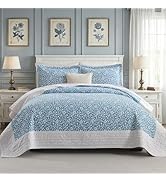 FineStichery 100% Cotton Queen Quilt Set, Vintage Floral Farmhouse Bedding with Pillow Shams, Qui...