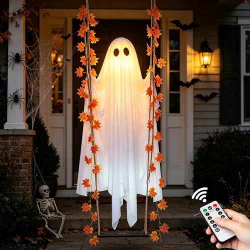 Hanging Large Spooky Cute Ghosts with String Lights for Indoor Party