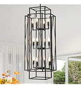 12-Light Lantern Tiered Pendant Light Fixtures, No Assembly Required Farmhouse Chandelier for Ent...