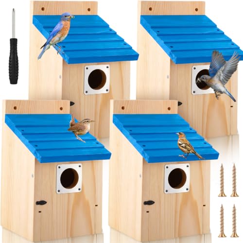 1-1/2" Entrance Hole Wooden Blue Bird Houses for Outdoors