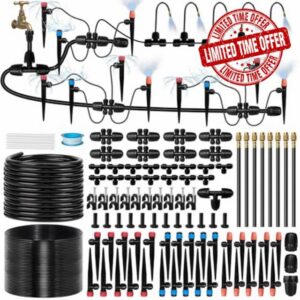 230FT Drip Irrigation System for Garden with 38pcs Adjustable Copper Nozzles & Emitters