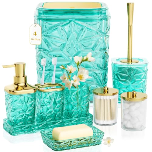 9-Piece Teal Bathroom Set with Trash Can