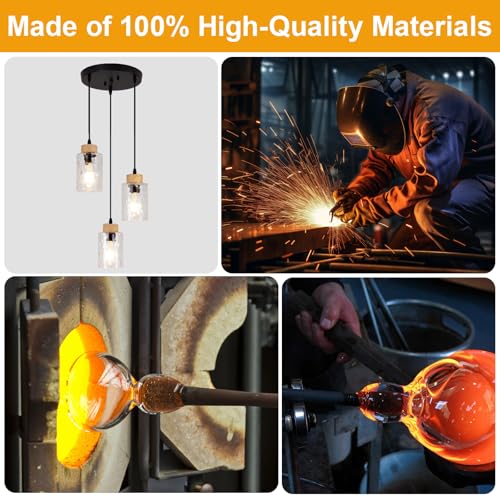 Adjustable Pendant Lighting with Clear Hammered Glass Shade