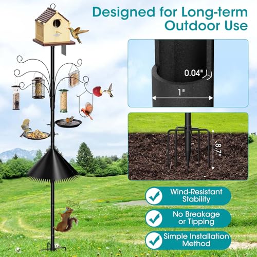 Adjustable Bird Feeder Stand with 5 Shepherds Hooks