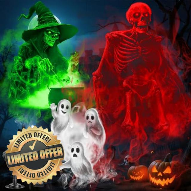 12 in 1 Halloween Ghost Projector Light Waterproof Outdoor Decor | 3D Dynamic Projector Light Clearer Ghost/Pumpkin/Witch Cauldron/Clown HD Patterns for Home Window Garage Door Holiday Deco