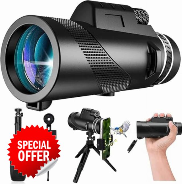 Monocular-Telescope 80x100 High Powered Monoculars High Definition for Adults High Powered with Smartphone Adapter Telescope Bird Watching Travel Camping Hiking