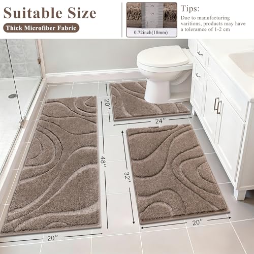 Plush Bathmat with U-Shaped Contour Toilet Rug Set for Tub
