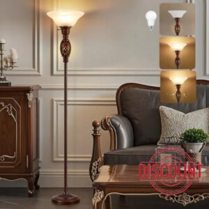 Luvkczc 70" Torchiere Floor Lamp with NightLight & Etched Glass Shade | Standing Lamp for Living Room