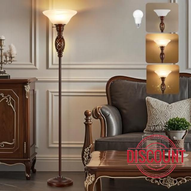 Luvkczc 70" Torchiere Floor Lamp with NightLight & Etched Glass Shade | Standing Lamp for Living Room