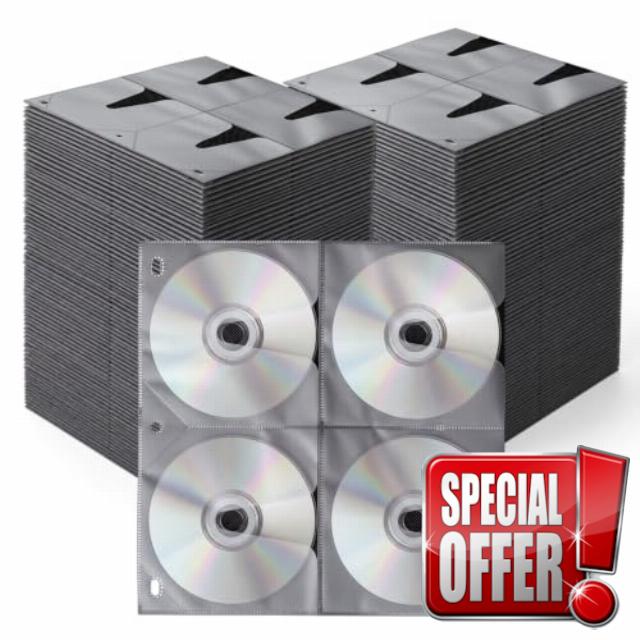 100 Pack CD DVD Binder Pages Refill Sheets for 3 Rings Binder