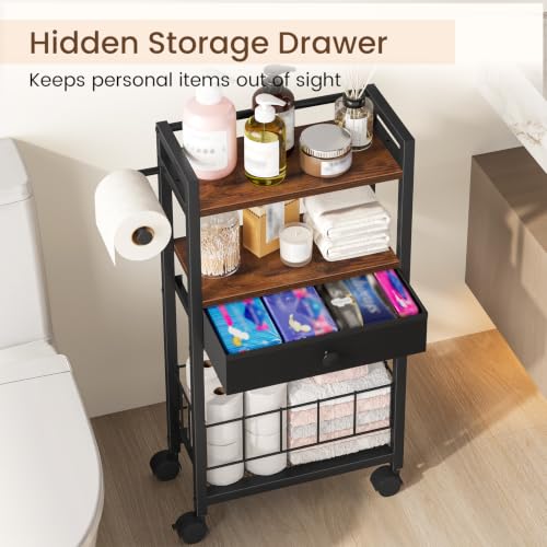 Bathroom Magazine Rack for Phone & Extra Rolls (Rustic Brown)
