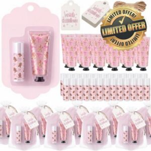Batiyeer 20 Pack Christmas Gingerbread Coquette Hand Cream & Lip Balm Gifts                                                          Pink Gingerbread Bow Gifts Bulk