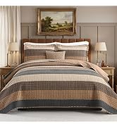 FineStichery 100% Cotton King Quilt Set, Cabin Lodge Plaid Patchwork, Soft Quilted Woodland Bear ...