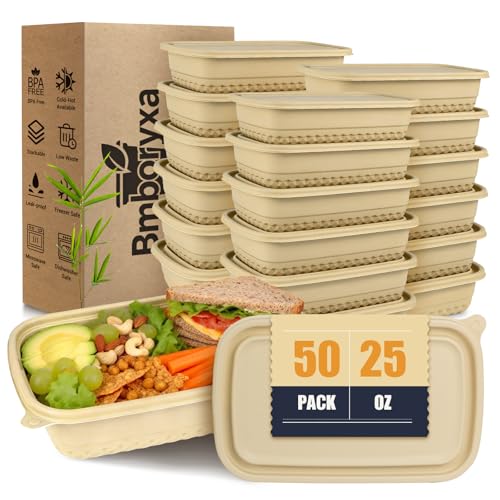 25oz Bamboo-Powder Food Containers for Lunch Portion Control To Go Takeout Party Supplies