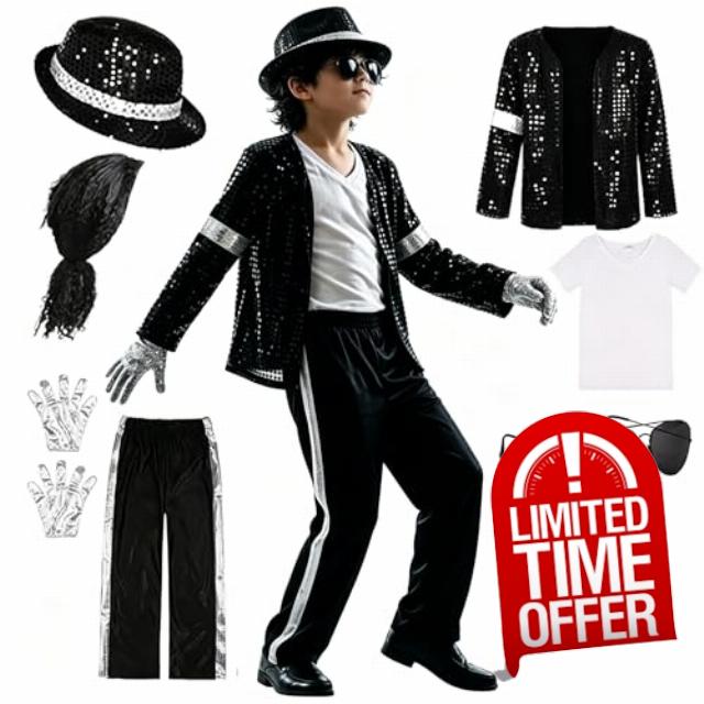 Dance Star Halloween Costume Black Sequin Jacket Shirt Pants Hat Gloves Set Wig for 80s Pop Stage Outfits
