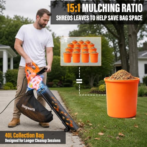 and mulches leaves for fast lawn & yard cleanup.
