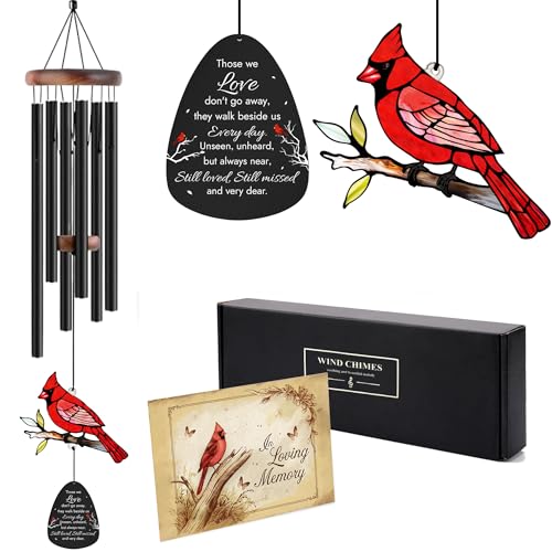 Sympathy Gifts for Loss of Mother/Dad/Husband - Cardinal Wind Chimes for Outside with Mute Option