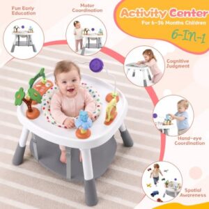 Stationary Standing Activity Table (White)                                                          Grows 6-12-36M! 4-Stage Montessori Secure-Snap Toys & Hidden Storage. Enjoy 20-min Coffee Time While Toddler Plays Safely.